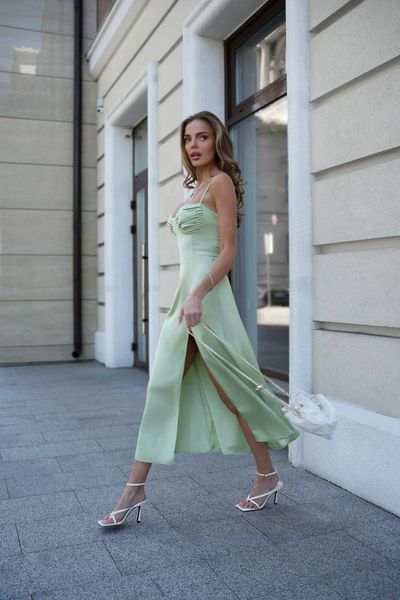 Красива шовкова сукня комбінація міді з розрізом по ніжці Juna фото
