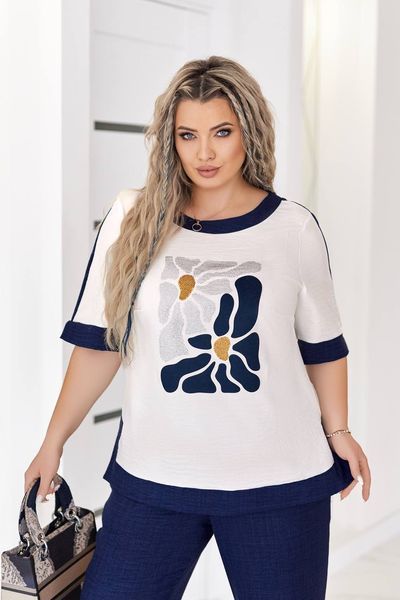 Жіночий лляний брючний костюм з блузою, батал (арт. 5293-1630) 5293-1630 фото