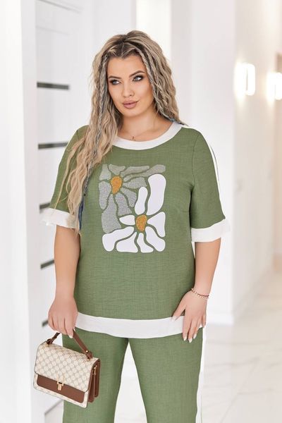 Жіночий лляний брючний костюм з блузою, батал (арт. 5293-1630) 5293-1630 фото