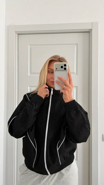 Стильный женский джинсовый бомбер с лампасами, oversized (арт. 1522-256) 1522-256 фото