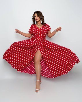 Женское нарядное платье макси на запах в горошек, большие размеры (арт. 7183) 7183-2 фото