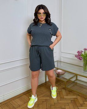 Р. 50-60 Женский костюм (код 035) из трикотажа вафелька с футболкой и шортами, батал 2333-035 фото