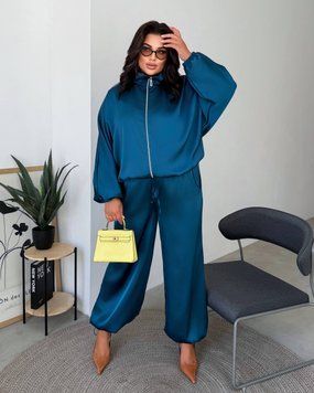 Жіночий брючний костюм з дабл шовку з бомбером, батал (арт. ybf-937) ybf-937 фото